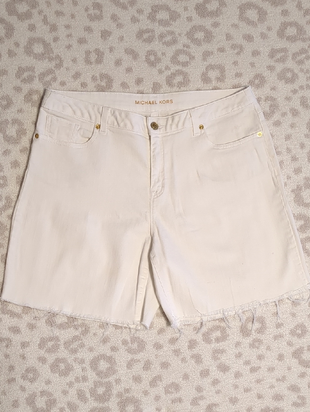 Michael Kors White Denim Shorts Size 12 Cotton Stretch Mid Length Mid Rise Large